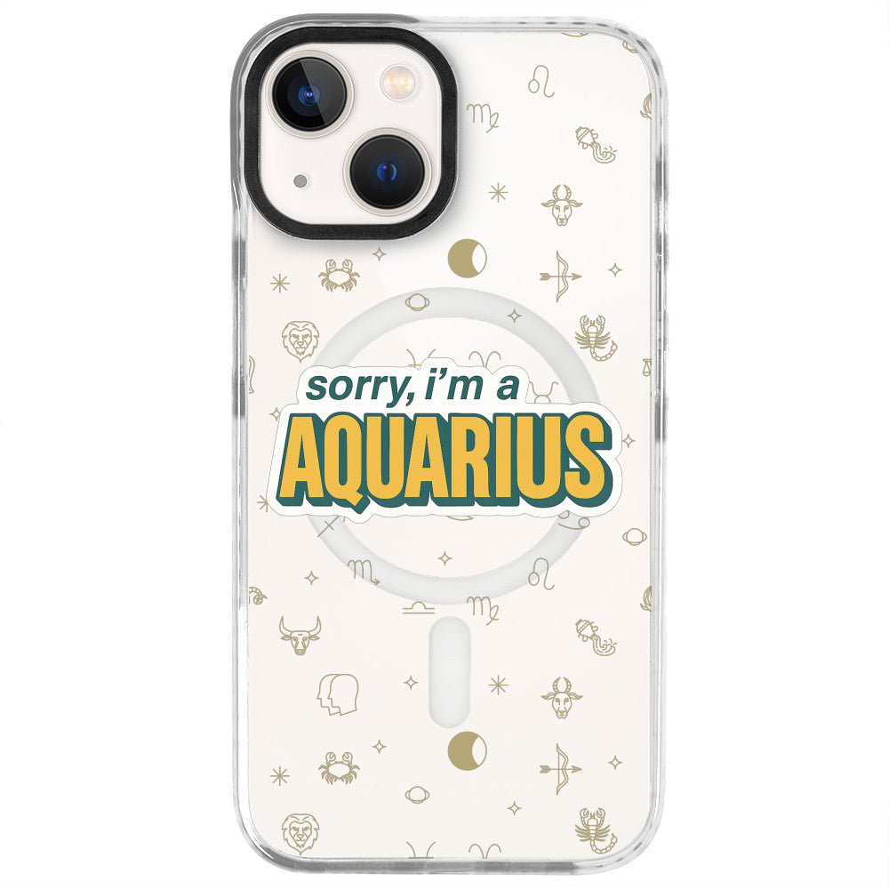 iPhone 13 Kova Burcu Sorry Zodiac Telefon Kılıfı - Beyaz