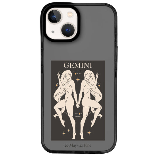 iPhone 14 İkizler Burcu History of Zodiac Telefon Kılıfı - Cool Black