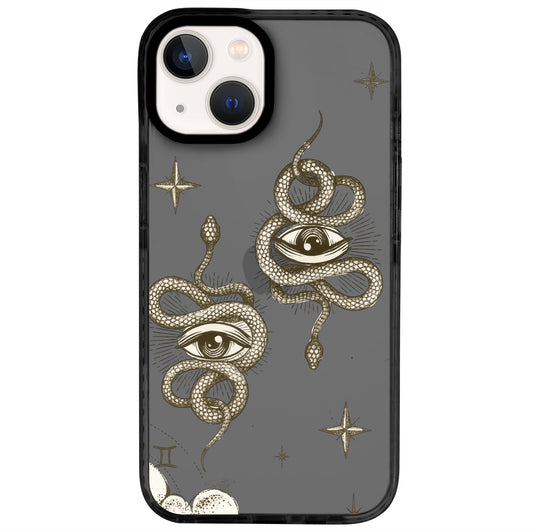 iPhone 14 İkizler Burcu Soft Stars Telefon Kılıfı - Cool Black