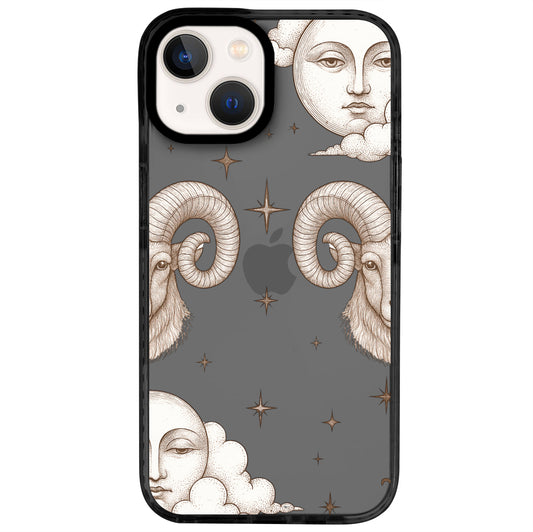 iPhone 14 Koç Burcu Soft Stars Telefon Kılıfı - Cool Black