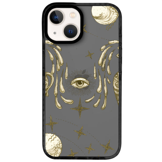 iPhone 14 Kova Burcu Soft Stars Telefon Kılıfı - Cool Black