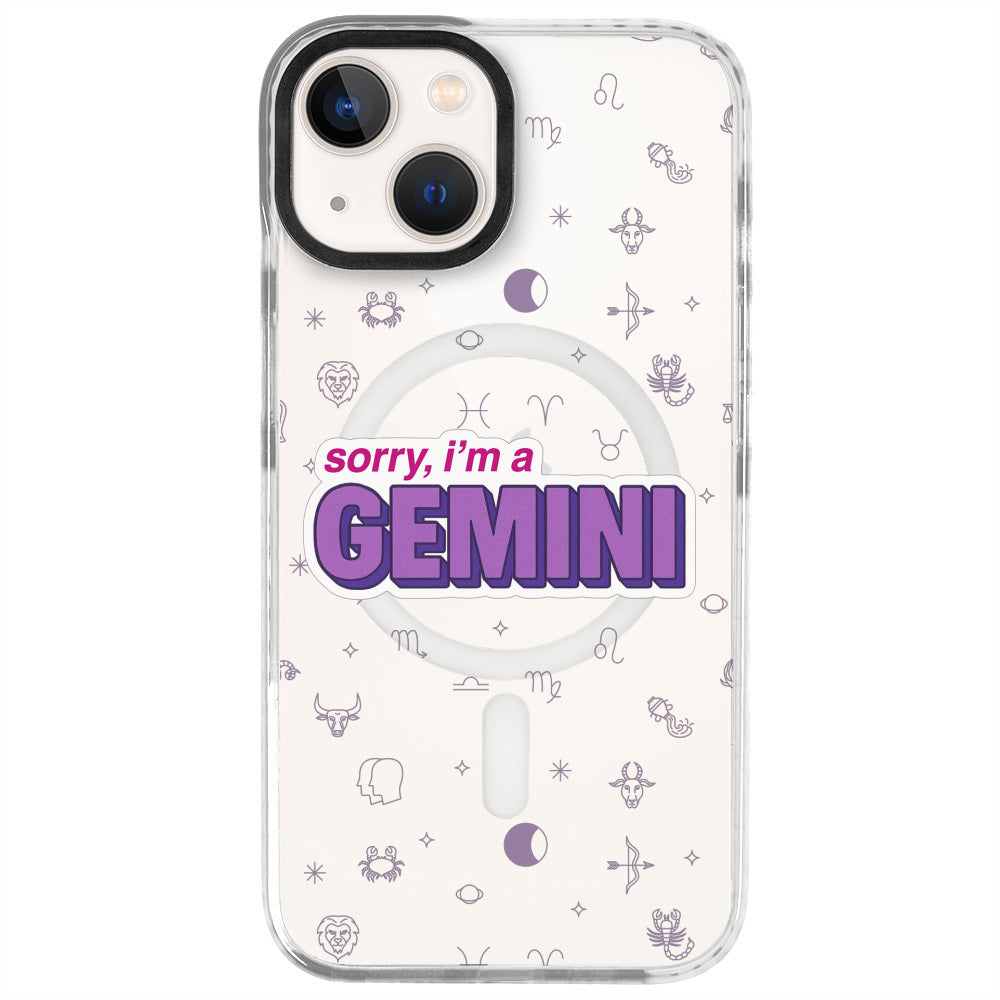 iPhone 14 İkizler Burcu Sorry Zodiac Telefon Kılıfı - Beyaz