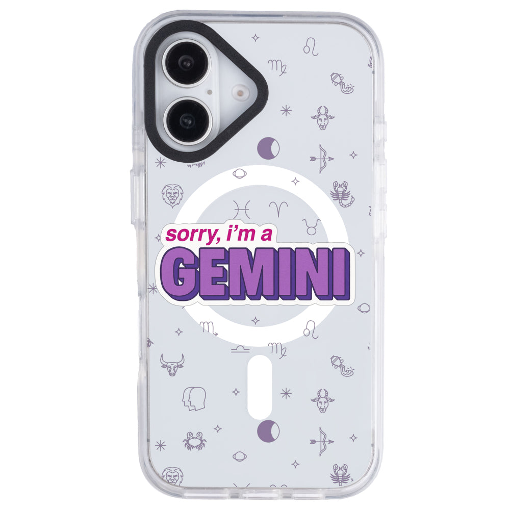 iPhone 16 İkizler Burcu Sorry Zodiac Telefon Kılıfı - Beyaz