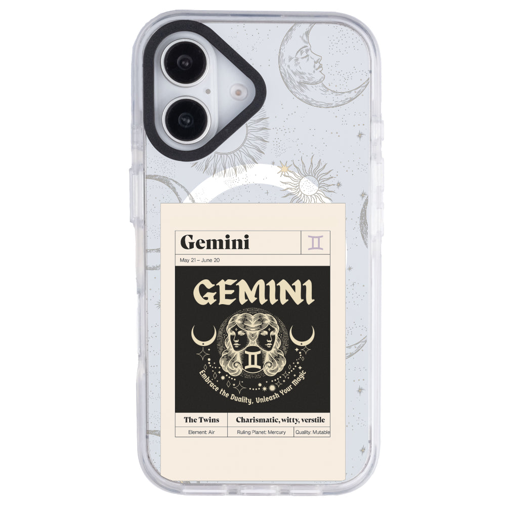 iPhone 16 İkizler Burcu Sticker Mode Telefon Kılıfı - Beyaz