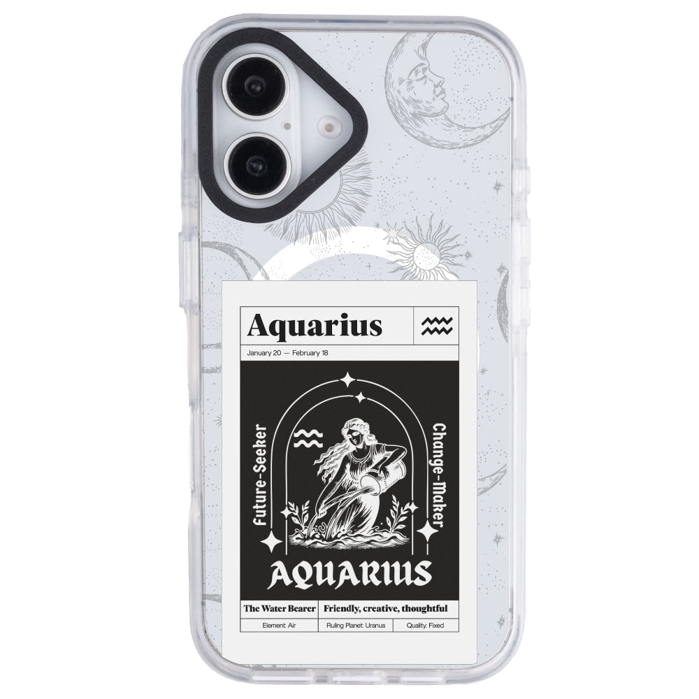 iPhone 16 Kova Burcu Sticker Mode Telefon Kılıfı - Beyaz