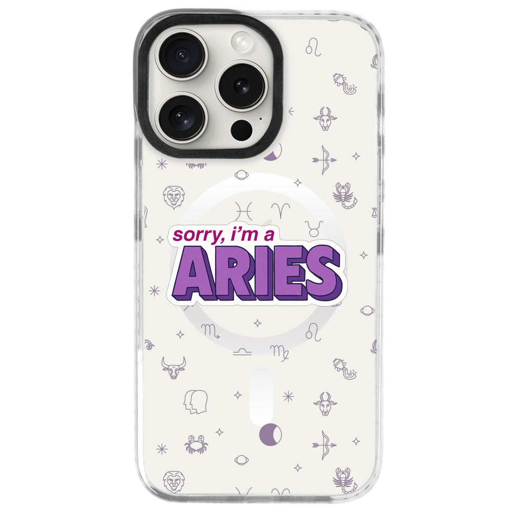 iPhone 16 Pro Koç Burcu Sorry Zodiac Telefon Kılıfı - Beyaz