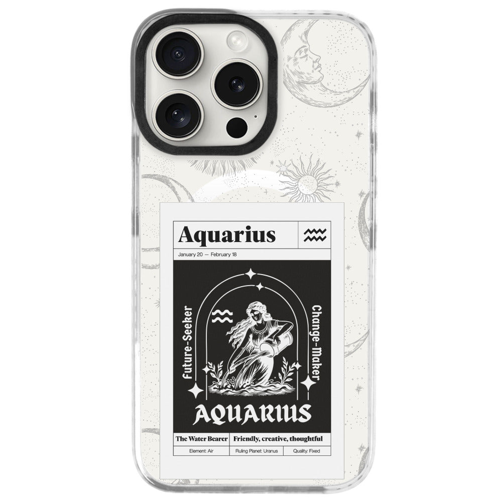 iPhone 16 Pro Kova Burcu Sticker Mode Telefon Kılıfı - Beyaz