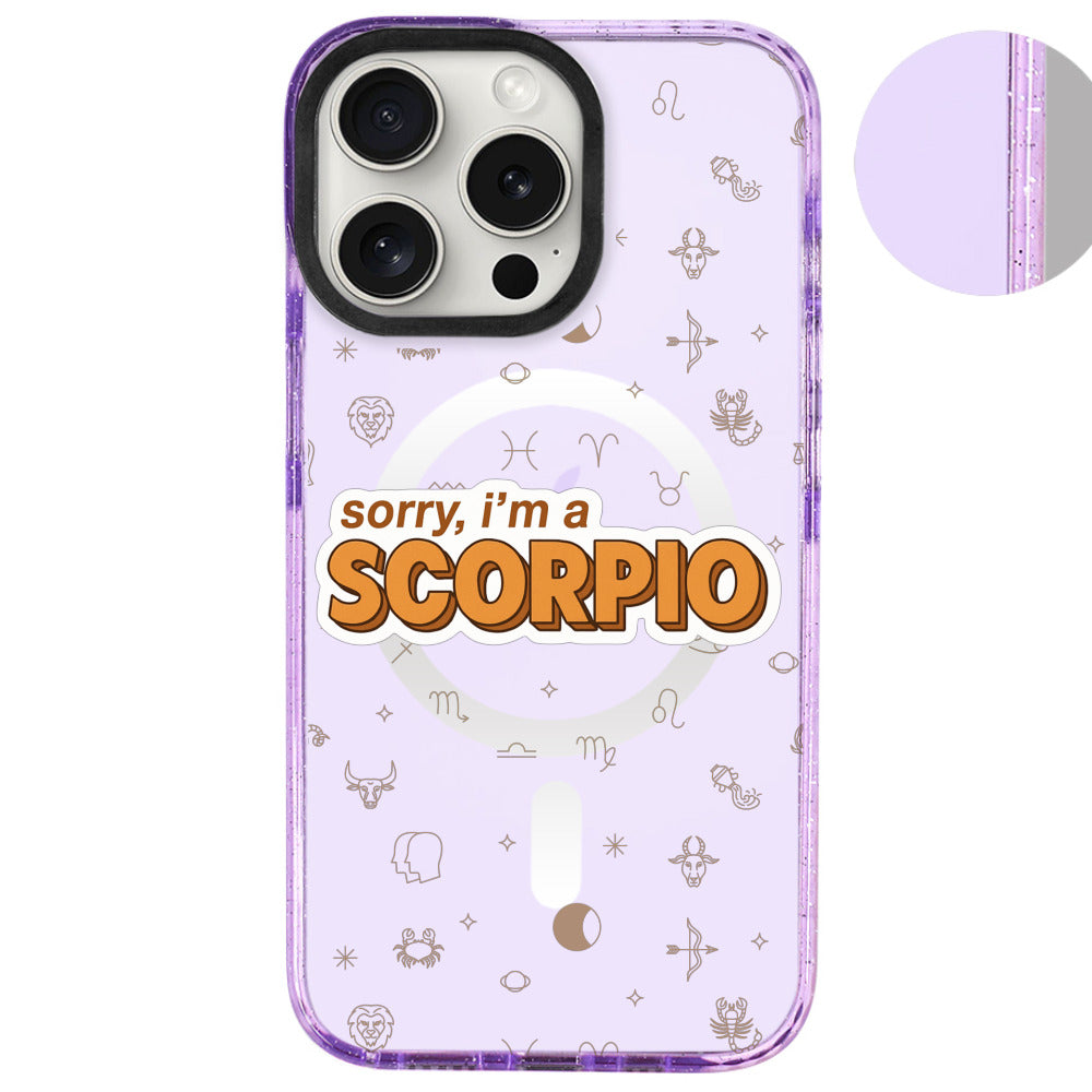 iPhone 16 Pro Max Akrep Burcu Sorry Zodiac Telefon Kılıfı - Simli Mor