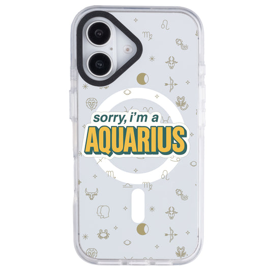 iPhone 16 Kova Burcu Sorry Zodiac Telefon Kılıfı - Beyaz