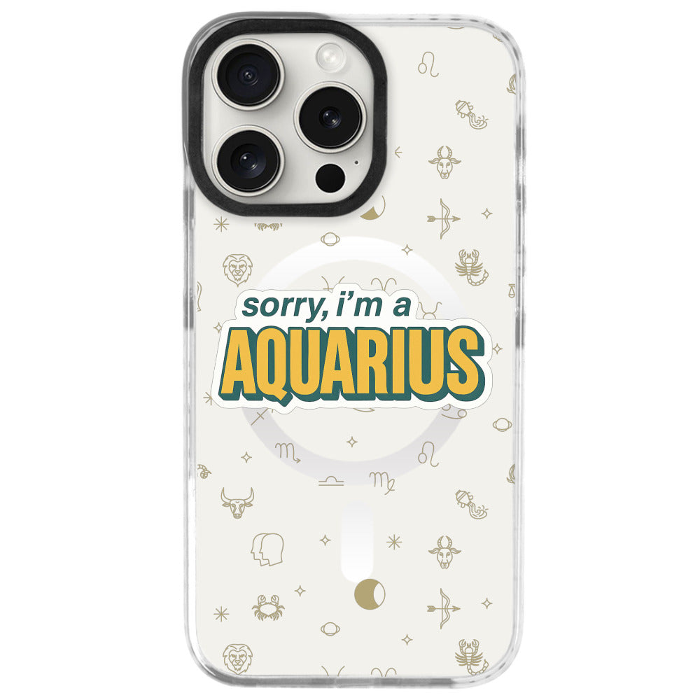 iPhone 16 Pro Kova Burcu Sorry Zodiac Telefon Kılıfı - Beyaz