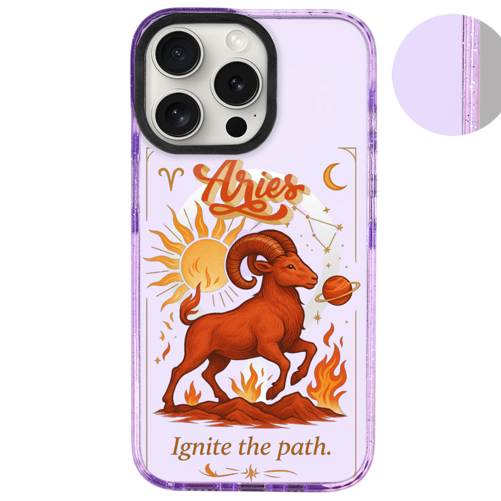 iPhone 16 Pro Koç Burcu Way of Aries Telefon Kılıfı - Simli Mor