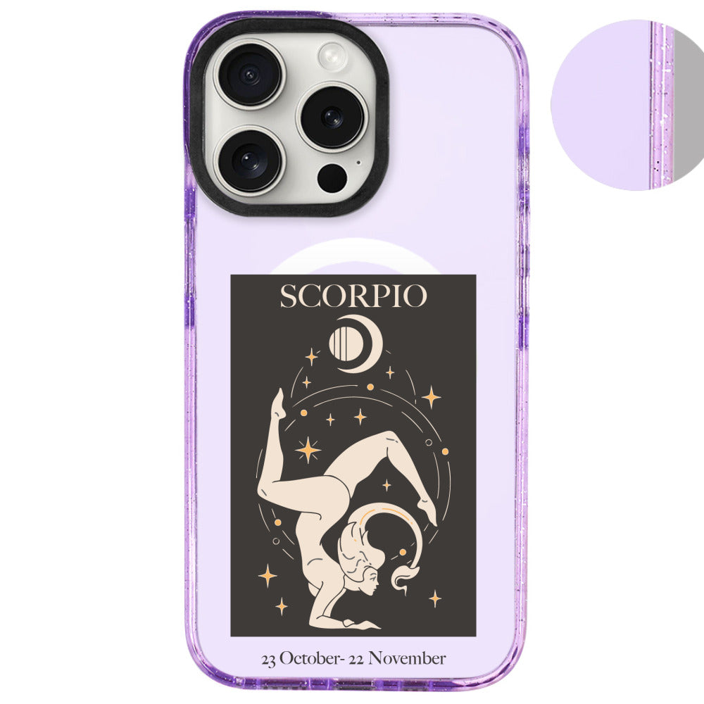 iPhone 16 Pro Max Akrep Burcu History of Zodiac Telefon Kılıfı - Simli Mor