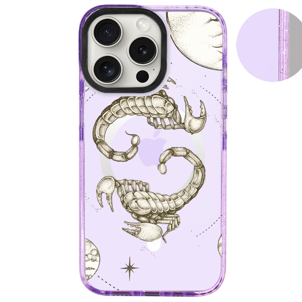 iPhone 16 Pro Max Akrep Burcu Soft Stars Telefon Kılıfı - Simli Mor