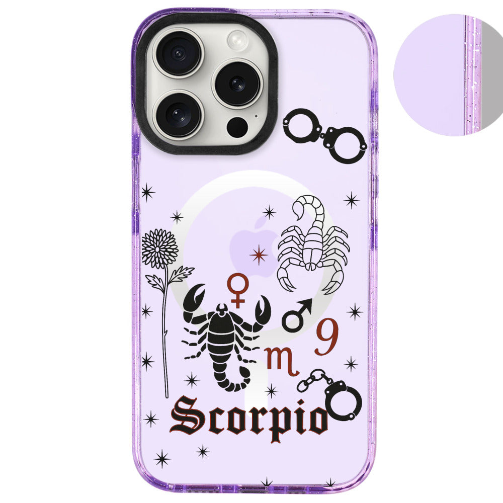 iPhone 16 Pro Max Akrep Burcu The Emperor Telefon Kılıfı - Simli Mor