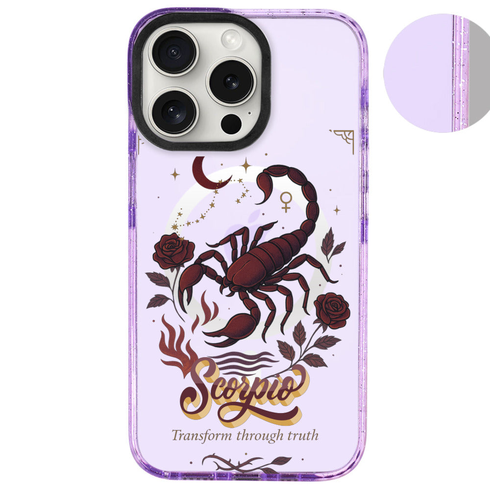 iPhone 16 Pro Max Akrep Burcu Way of Aries Telefon Kılıfı - Simli Mor