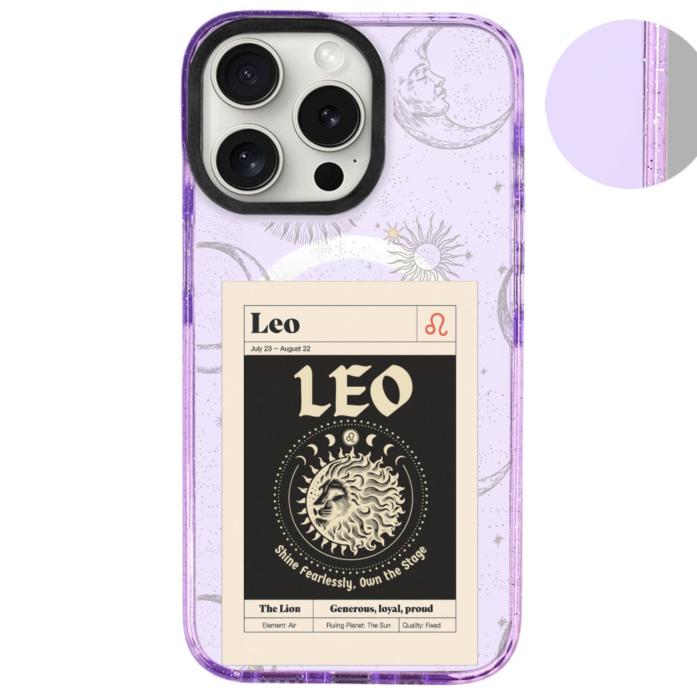 iPhone 16 Pro Max Aslan Burcu Sticker Mode Telefon Kılıfı - Simli Mor