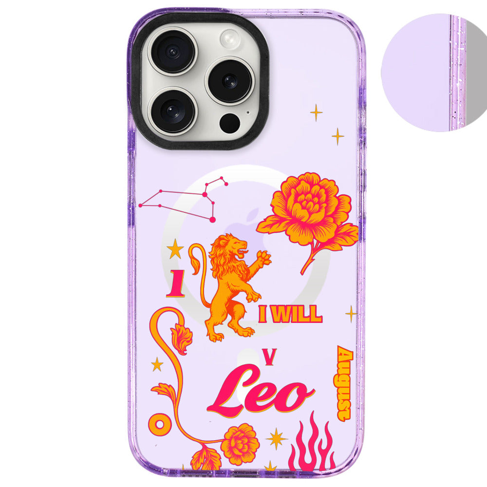 iPhone 16 Pro Max Aslan Burcu The Emperor Telefon Kılıfı - Simli Mor