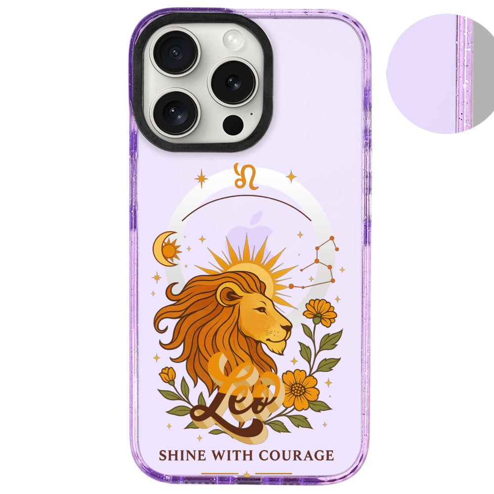 iPhone 16 Pro Max Aslan Burcu Way of Aries Telefon Kılıfı - Simli Mor