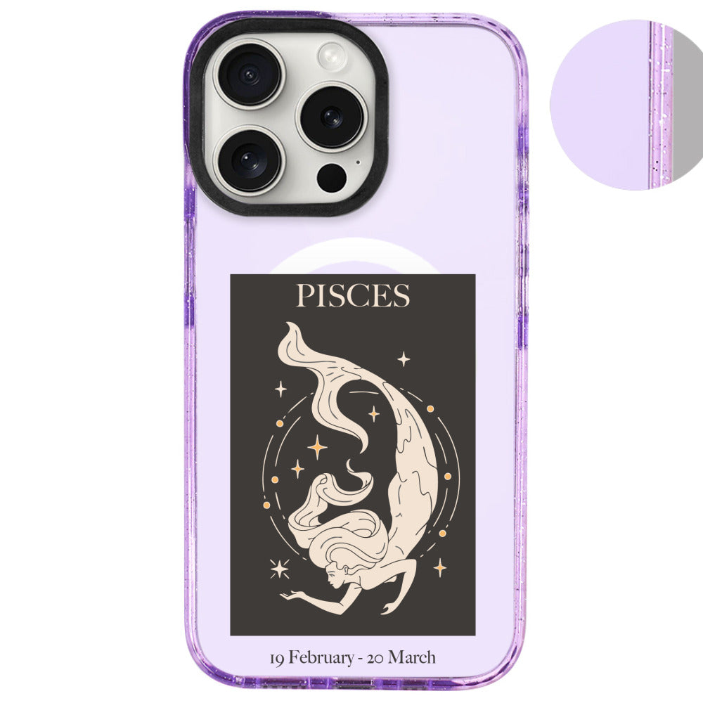 iPhone 16 Pro Max Balık Burcu History of Zodiac Telefon Kılıfı - Simli Mor