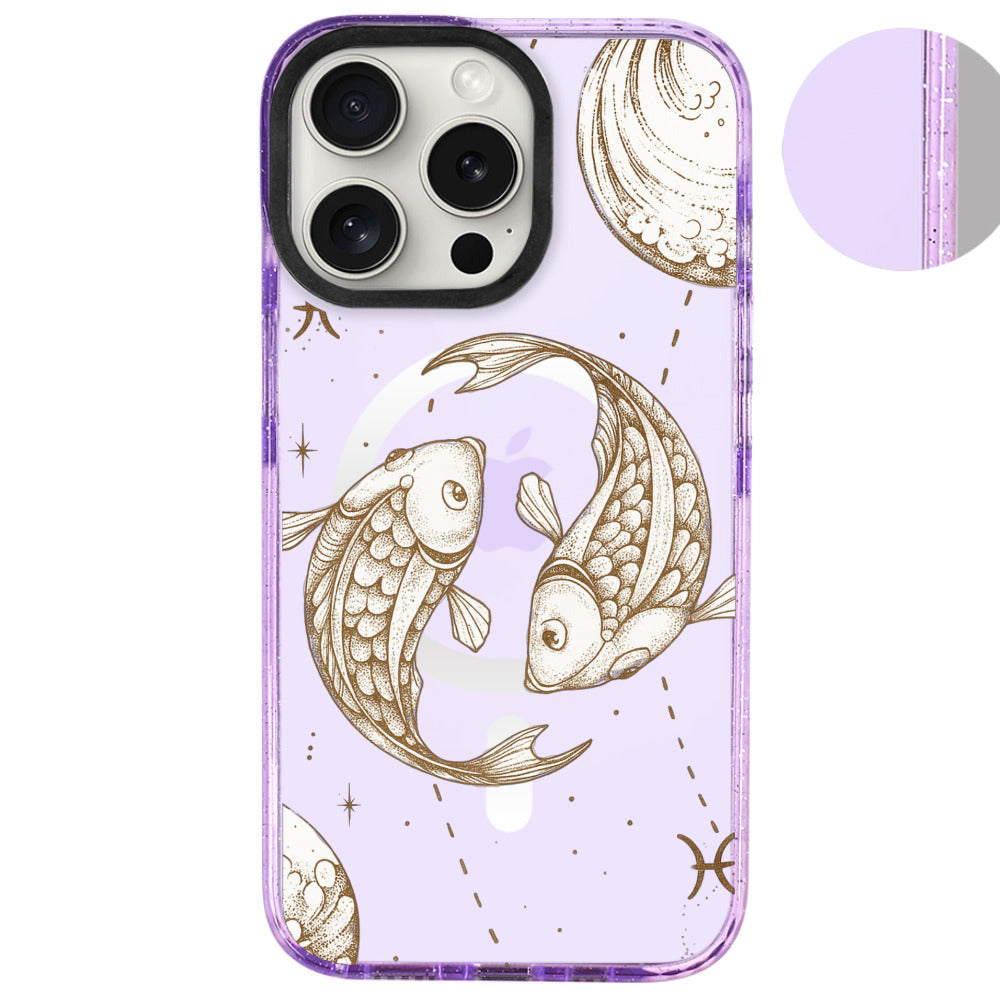 iPhone 16 Pro Max Balık Burcu Soft Stars Telefon Kılıfı - Simli Mor