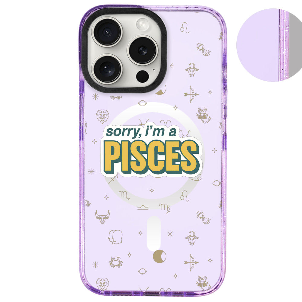 iPhone 16 Pro Max Balık Burcu Sorry Zodiac Telefon Kılıfı - Simli Mor