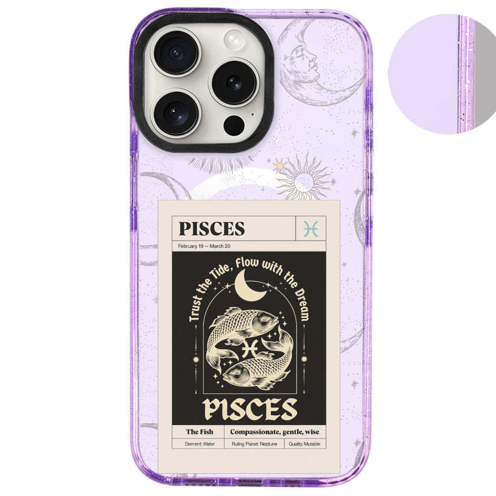 iPhone 16 Pro Max Balık Burcu Sticker Mode Telefon Kılıfı - Simli Mor