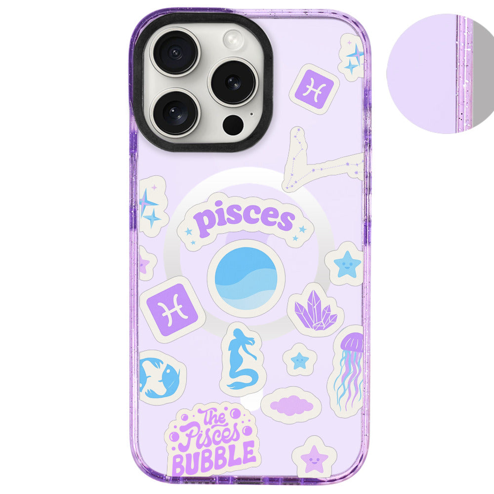 iPhone 16 Pro Max Balık Burcu Sweet Rules Telefon Kılıfı - Simli Mor