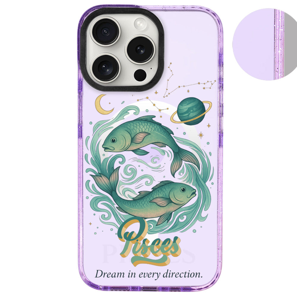 iPhone 16 Pro Max Balık Burcu Way of Aries Telefon Kılıfı - Simli Mor