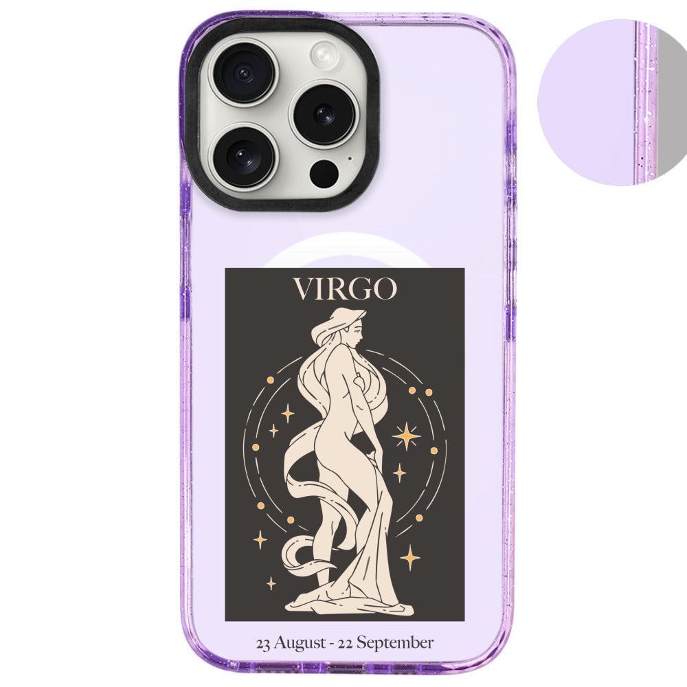 iPhone 16 Pro Max Başak Burcu History of Zodiac Telefon Kılıfı - Simli Mor