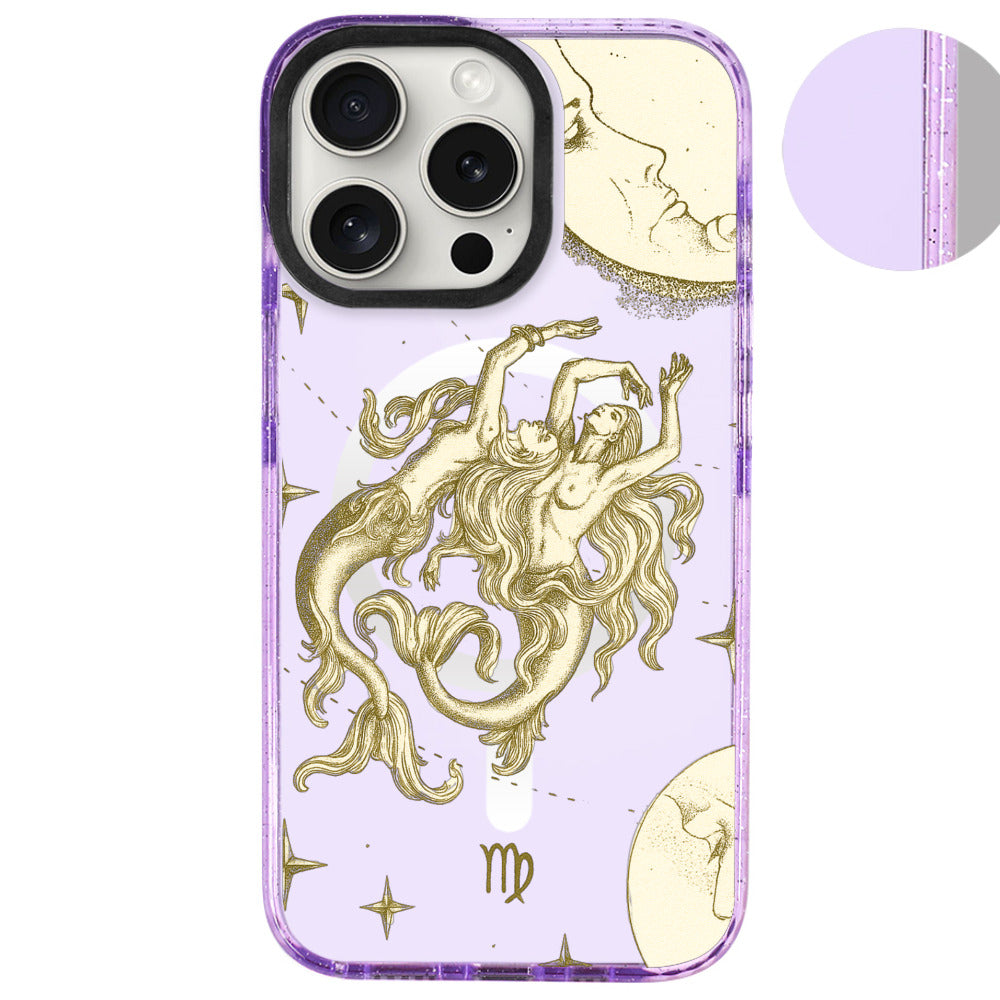 iPhone 16 Pro Max Başak Burcu Soft Stars Telefon Kılıfı - Simli Mor