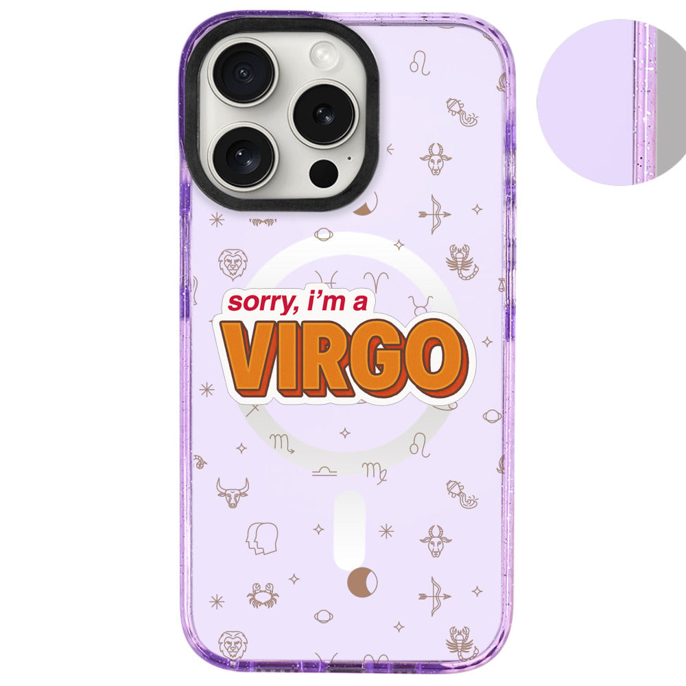 iPhone 16 Pro Max Başak Burcu Sorry Zodiac Telefon Kılıfı - Simli Mor