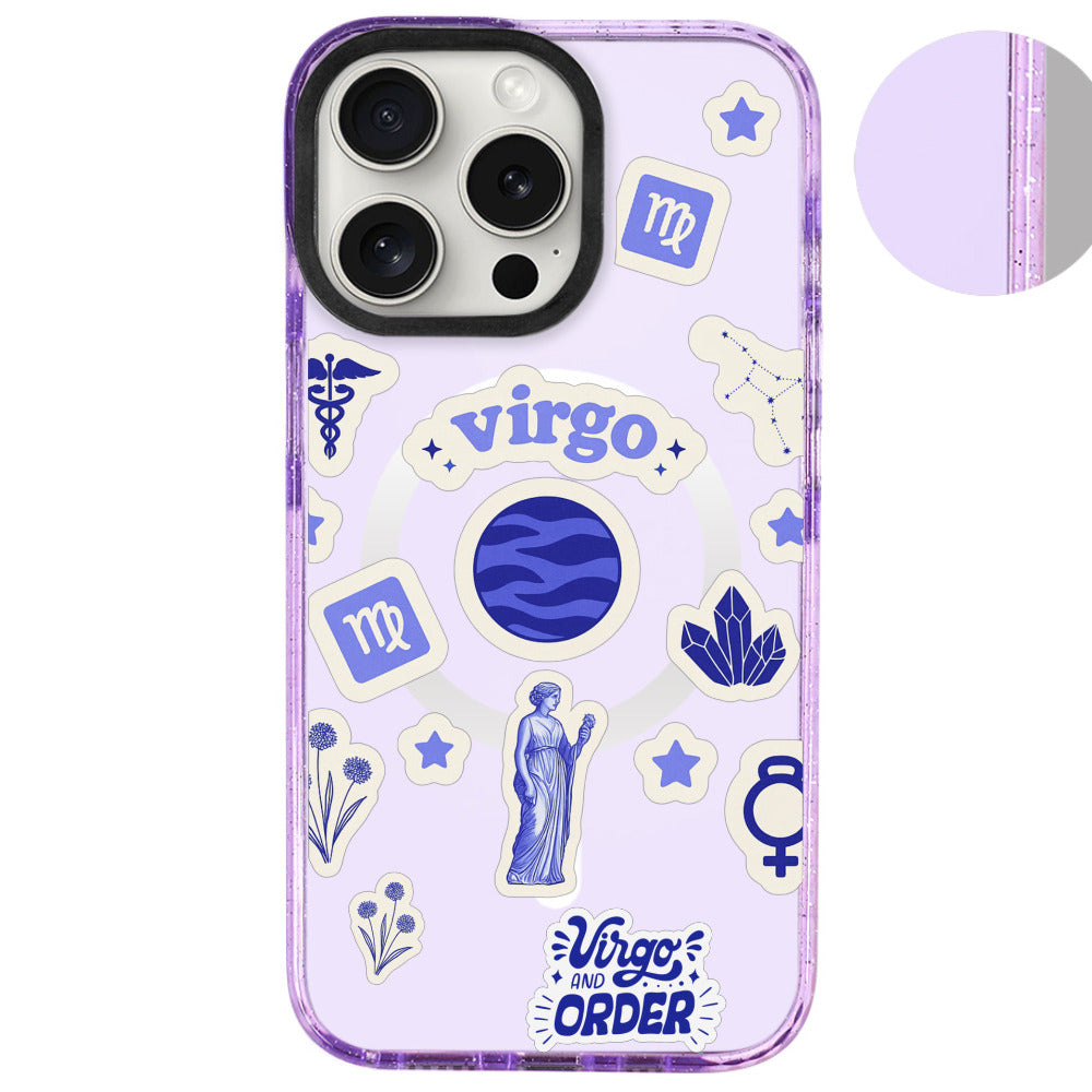 iPhone 16 Pro Max Başak Burcu Sweet Rules Telefon Kılıfı - Simli Mor