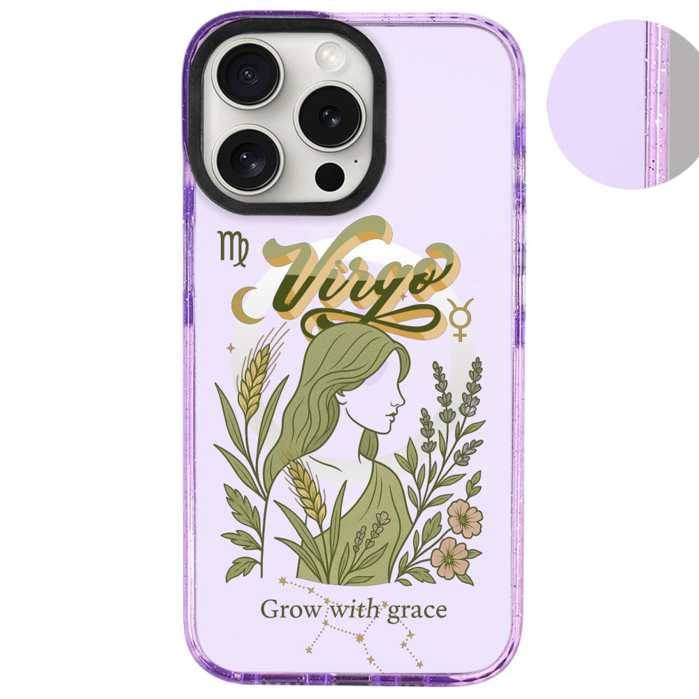iPhone 16 Pro Max Başak Burcu Way of Aries Telefon Kılıfı - Simli Mor