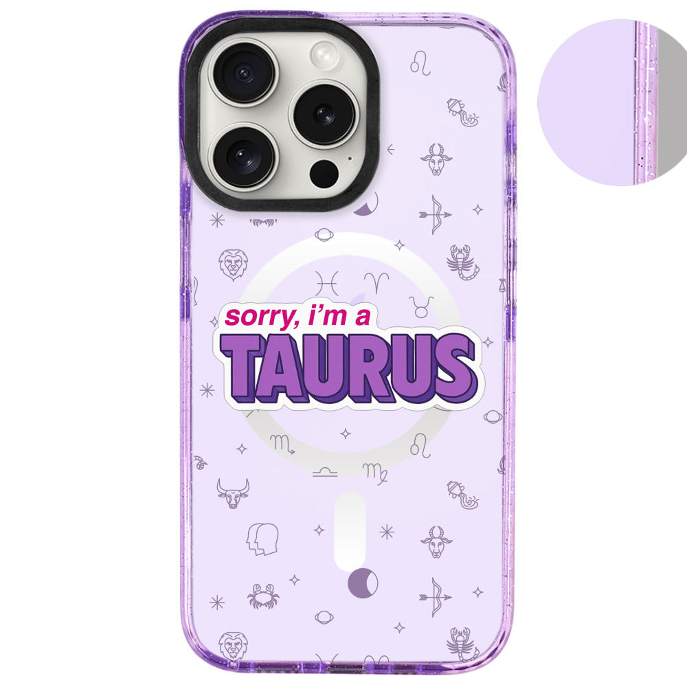 iPhone 16 Pro Max Boğa Burcu Sorry Zodiac Telefon Kılıfı - Simli Mor