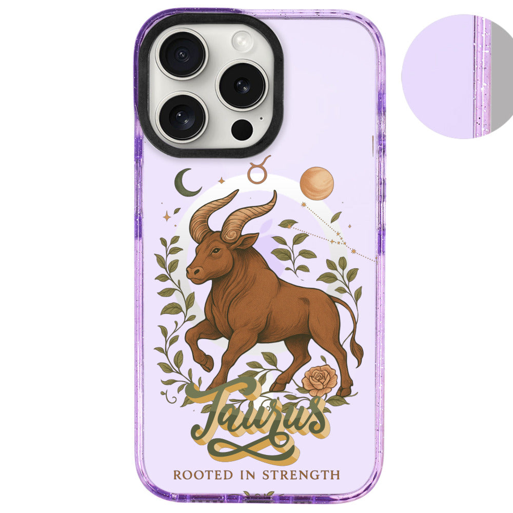 iPhone 16 Pro Max Boğa Burcu Way of Aries Telefon Kılıfı - Simli Mor