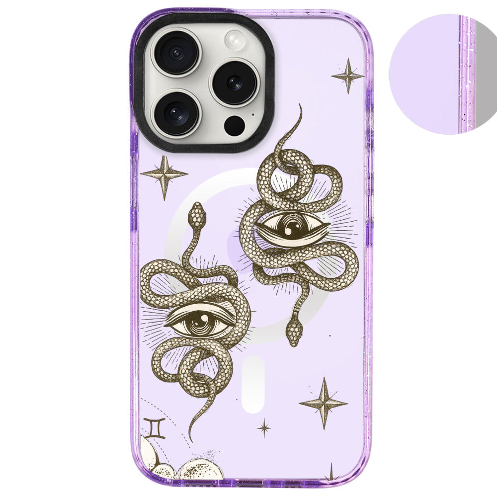 iPhone 16 Pro Max İkizler Burcu Soft Stars Telefon Kılıfı - Simli Mor