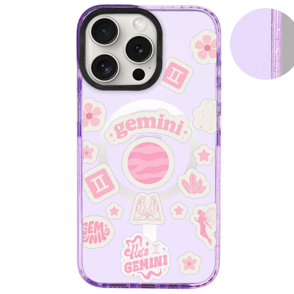 iPhone 16 Pro Max İkizler Burcu Sweet Rules Telefon Kılıfı - Simli Mor