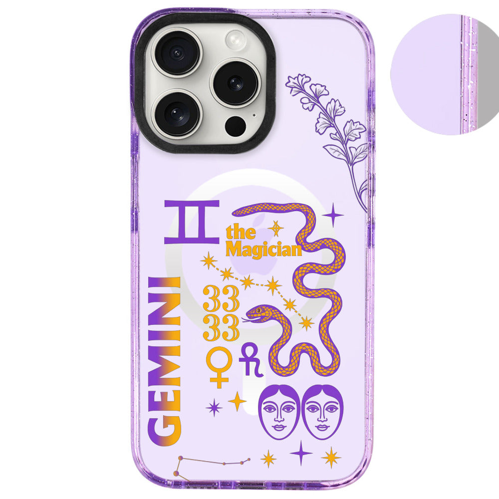 iPhone 16 Pro Max İkizler Burcu The Emperor Telefon Kılıfı - Simli Mor