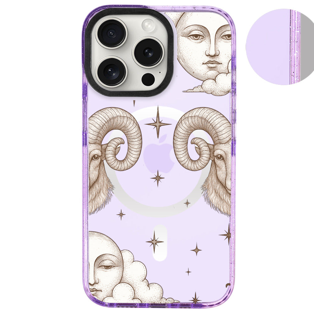 iPhone 16 Pro Max Koç Burcu Soft Stars Telefon Kılıfı - Simli Mor