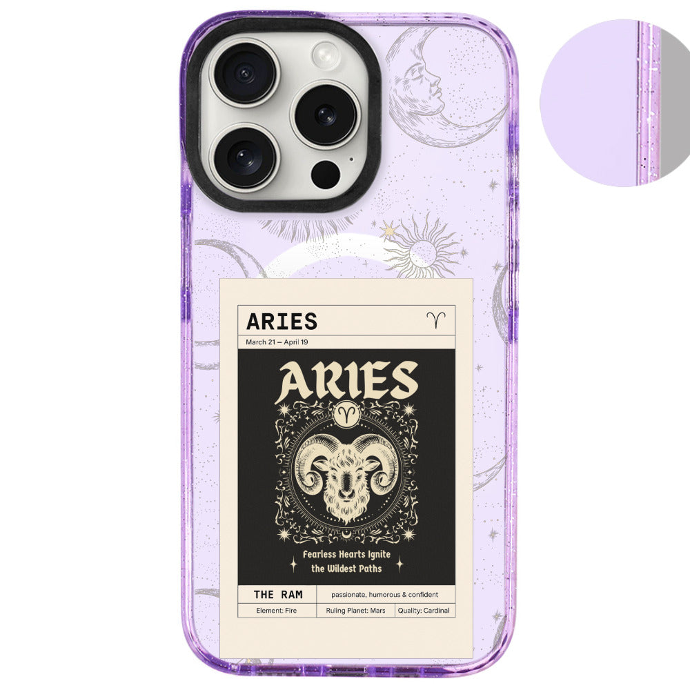 iPhone 16 Pro Max Koç Burcu Sticker Mode Telefon Kılıfı - Simli Mor