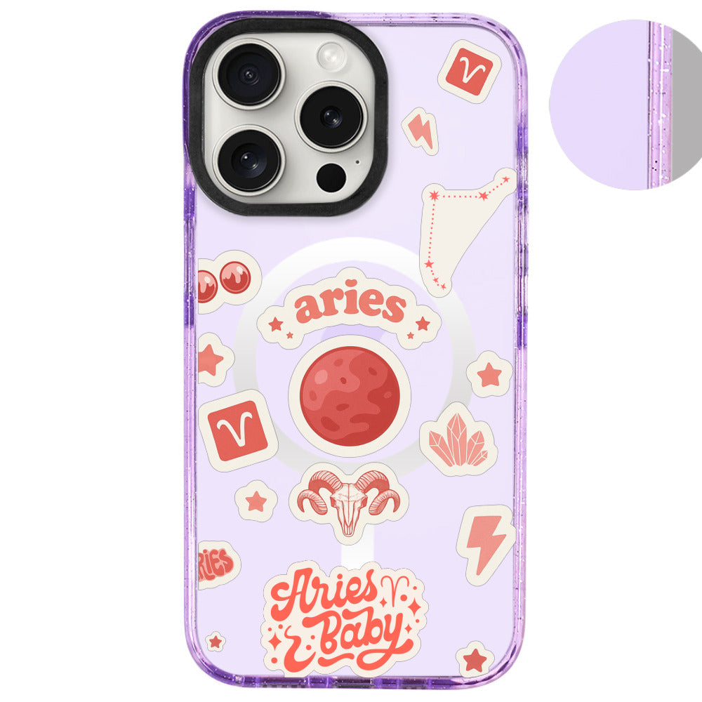 iPhone 16 Pro Max Koç Burcu Sweet Rules Telefon Kılıfı - Simli Mor