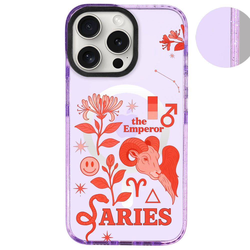iPhone 16 Pro Max Koç Burcu The Emperor Telefon Kılıfı - Simli Mor