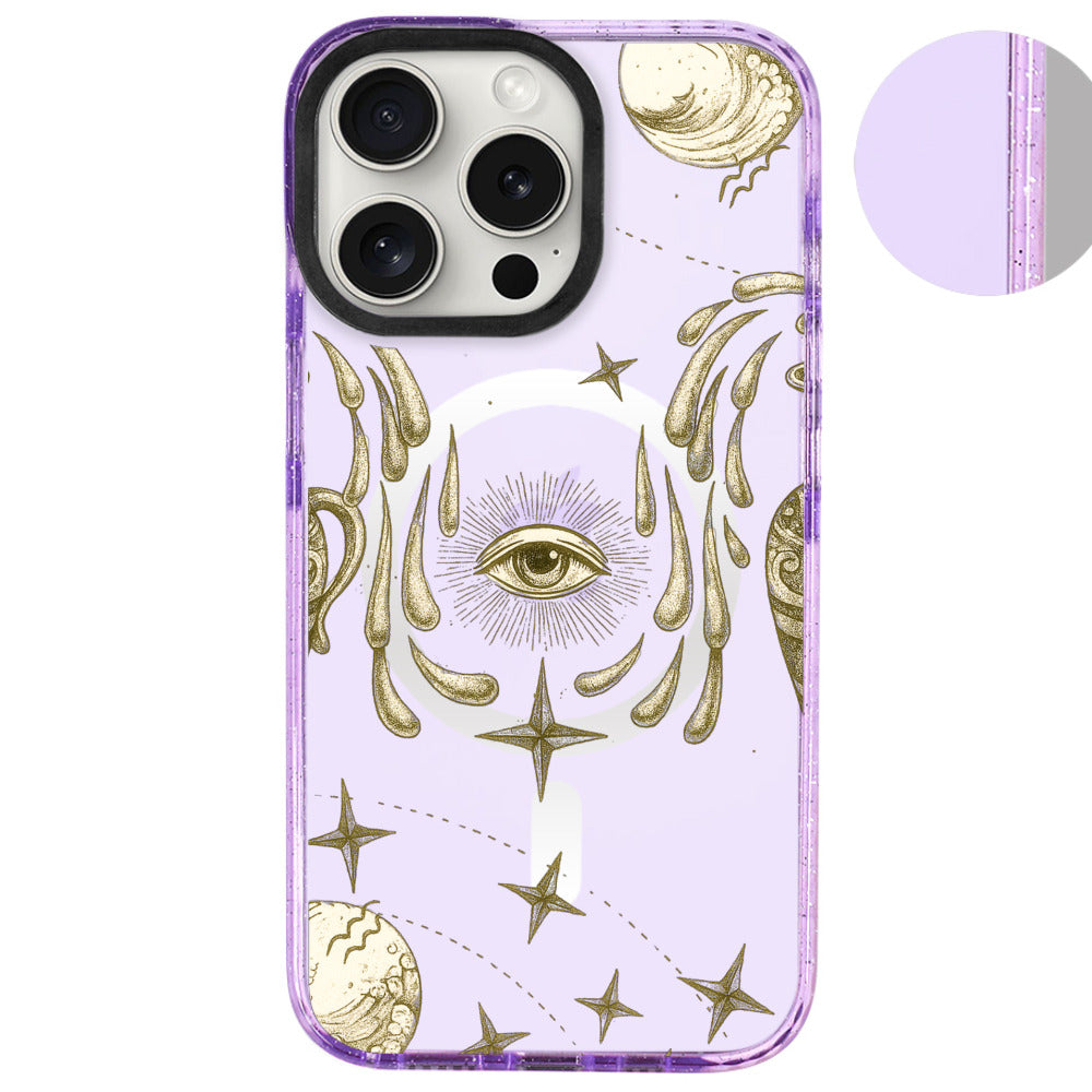 iPhone 16 Pro Max Kova Burcu Soft Stars Telefon Kılıfı - Simli Mor