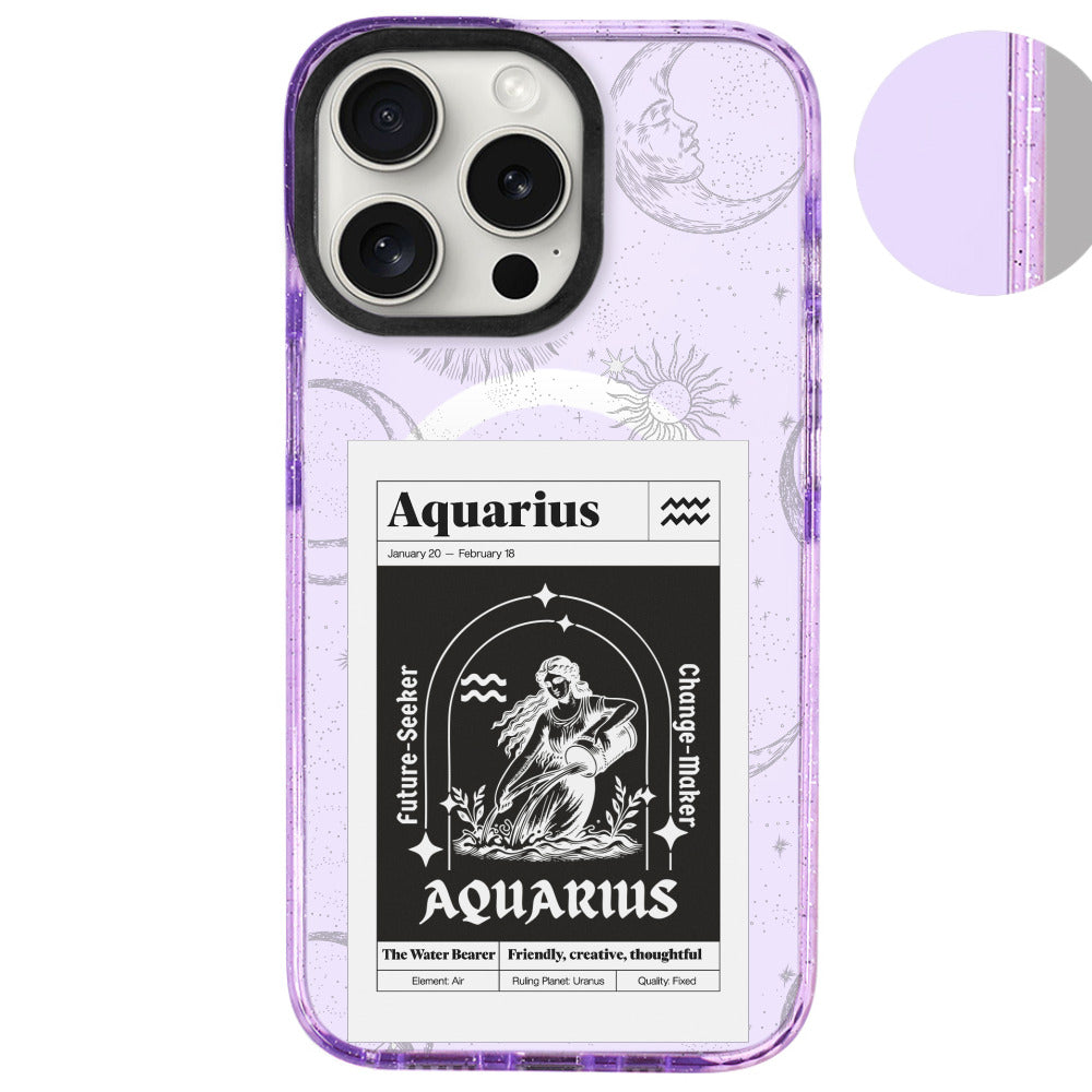 iPhone 16 Pro Max Kova Burcu Sticker Mode Telefon Kılıfı - Simli Mor