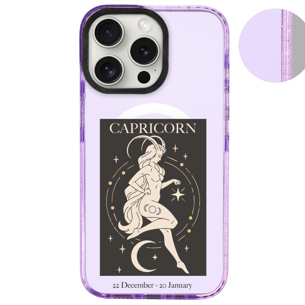 iPhone 16 Pro Max Oğlak Burcu History of Zodiac Telefon Kılıfı - Simli Mor