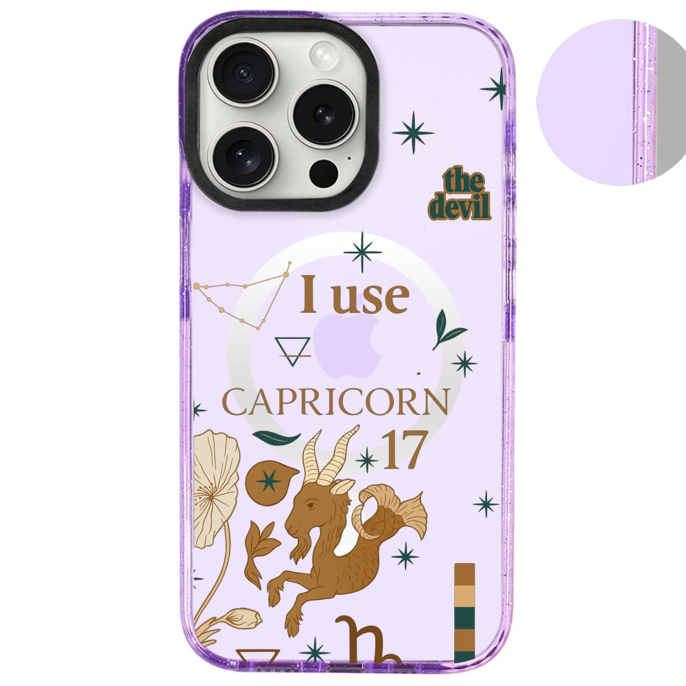 iPhone 16 Pro Max Oğlak Burcu The Emperor Telefon Kılıfı - Simli Mor