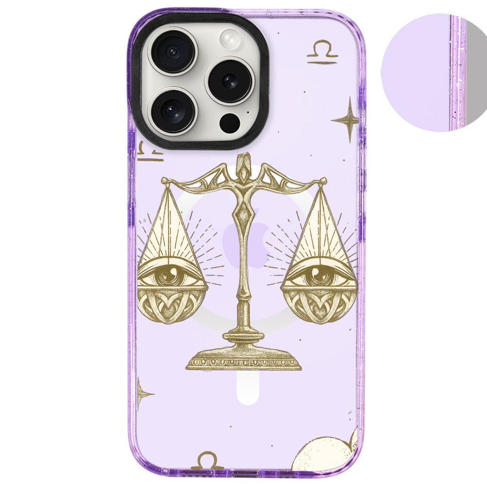 iPhone 16 Pro Max Terazi Burcu Soft Stars Telefon Kılıfı - Simli Mor