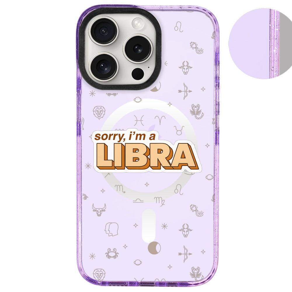 iPhone 16 Pro Max Terazi Burcu Sorry Zodiac Telefon Kılıfı - Simli Mor