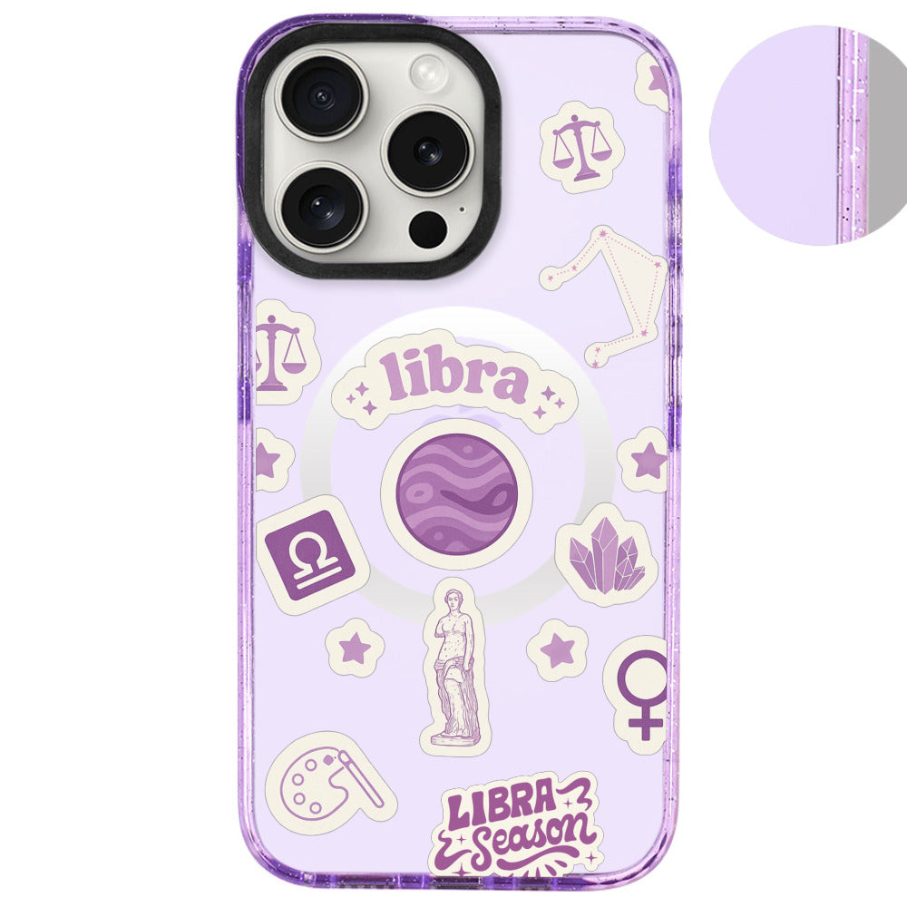 iPhone 16 Pro Max Terazi Burcu Sweet Rules Telefon Kılıfı - Simli Mor