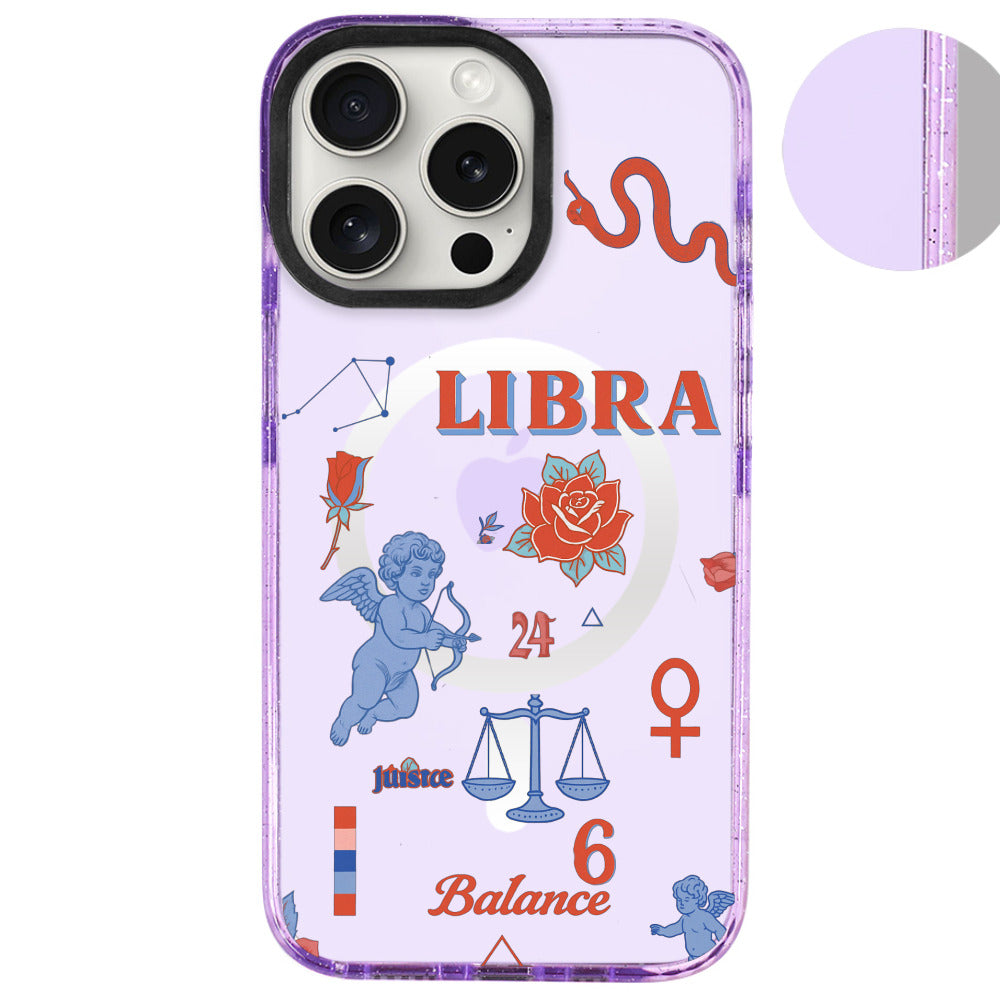 iPhone 16 Pro Max Terazi Burcu The Emperor Telefon Kılıfı - Simli Mor